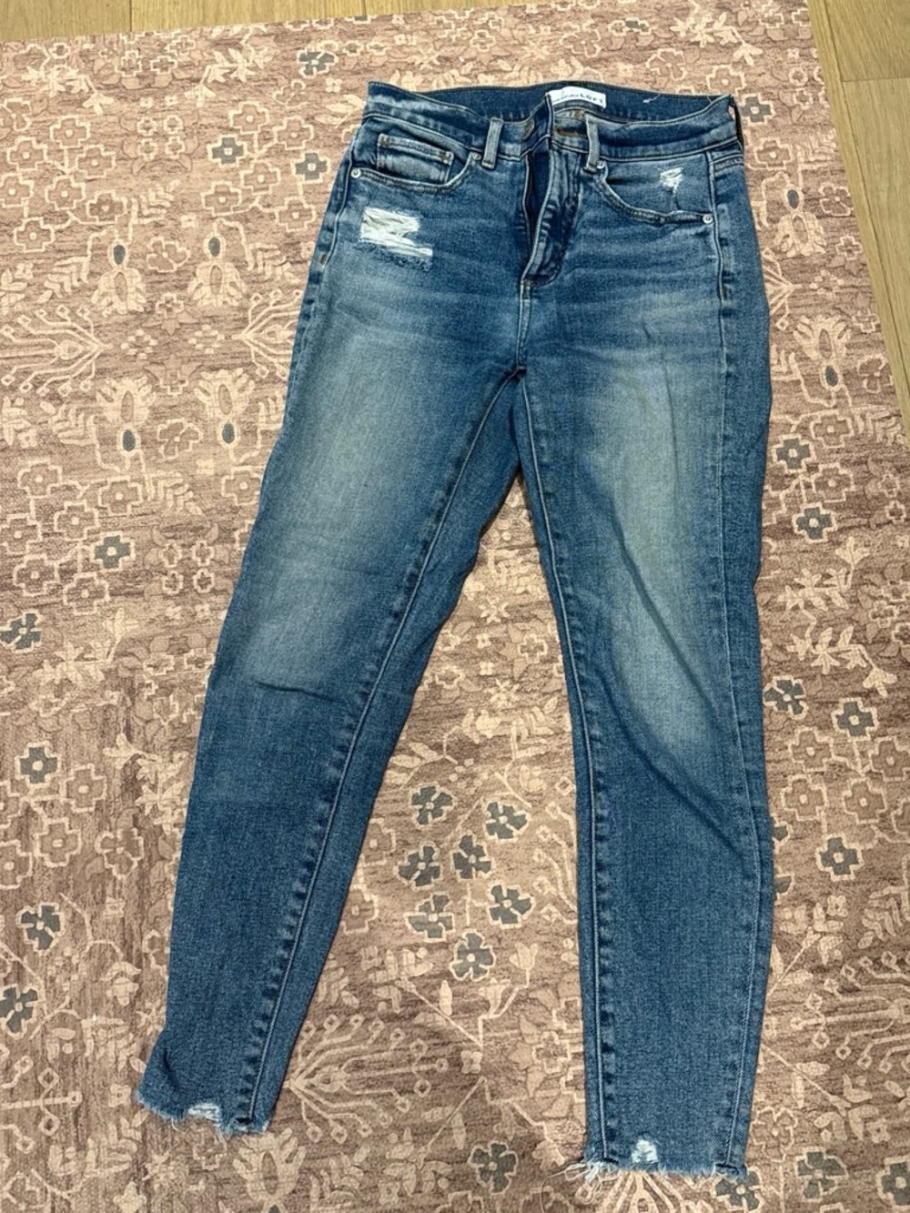 LOFT Dark Wash Distressed Skinny Jeans